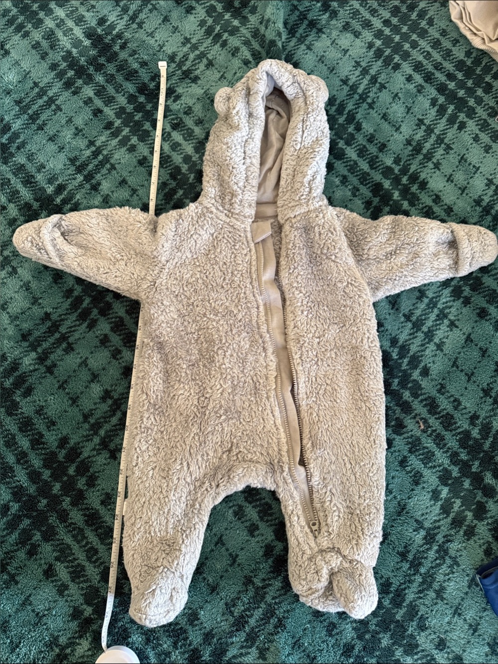 Plush Light Gray Baby Bear onesie with Hood